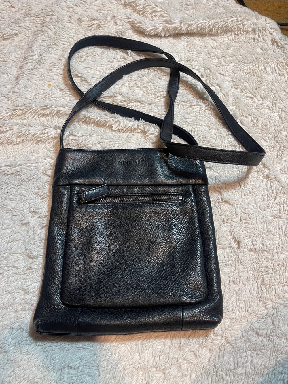 Nine West Black Pebbled Leather Messenger Crossbody